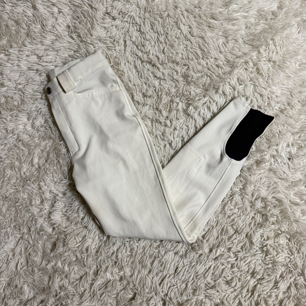 Child’s Size 150 White Kingsland Knee Patch Horseback Riding Breeches. Good Cond